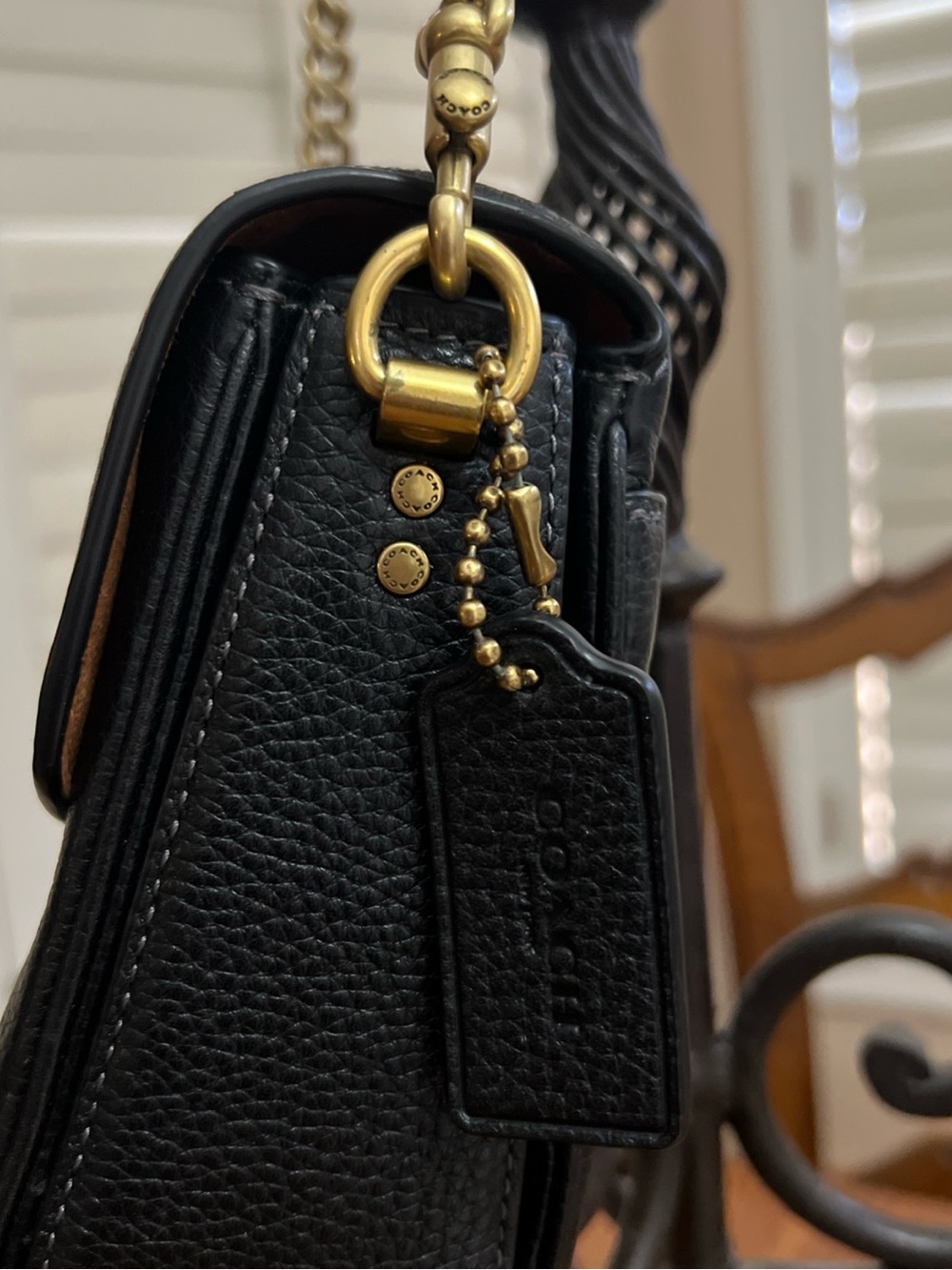 Coach Black Pebbled Leather Shoulder Bag with Gold-Tone Chain - Picture 2 of 9
